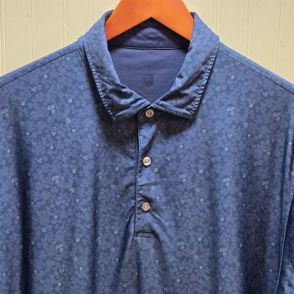 Hickey Freeman Polo Shirt Mens XL Blue Floral Print Golf Performance Top